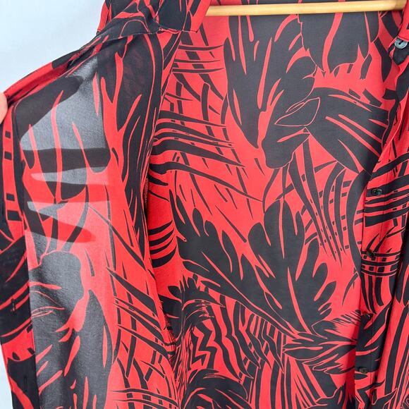 Chico's Design Red & Black Button-Down Silk Blouse 3/16 - Picture 5 of 6